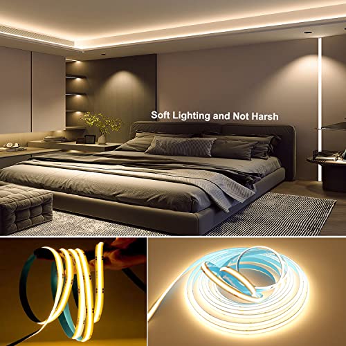 Image of One94Store COB LED Strip Light 5 Meter Flexible Tape Light Flexible Cuttable Waterproof Fall Ceiling Light for Mirror, Ceiling, Kitchen, Room with Adaptor /Driver Warm White(Pack of 1, 120 /Meter)