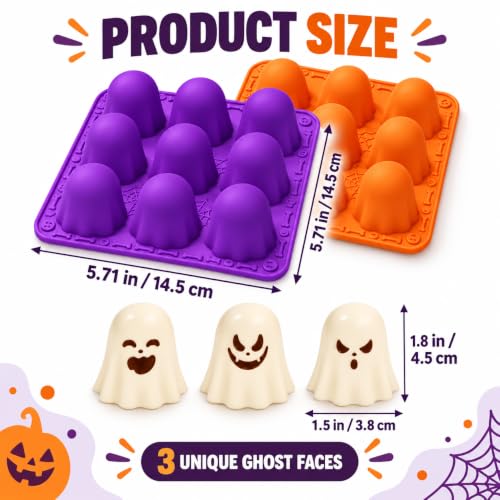 3D Ghost Silicone Mold 2 Pack Halloween Silicone Baking Mold for Chocolate Candy Fondant Cake Pop Gummy Jello Soap Candle Ice Cube Making DIY Crayon Resin Halloween Party Decorations - image 2