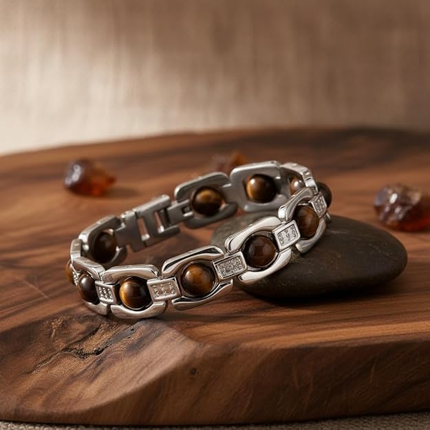 Image of Arihant Gems & Jewels Tiger Eye Bracelet for Men & Women | Natural Tiger Eye Stone Healing Bracelet | Wealth, Protection & Confidence Crystal | 8mm Beaded Stretch Bracelet for Unisex.