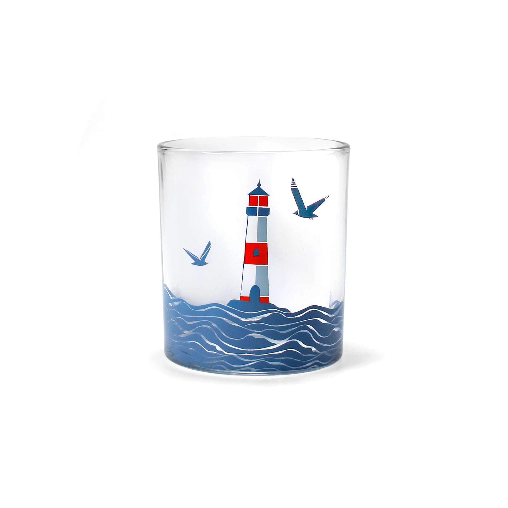Half Moon Bay Coastal Lighthouse Seagull - Blue/Red 10 Ounce Glass Drinking Glass, GL01COA01