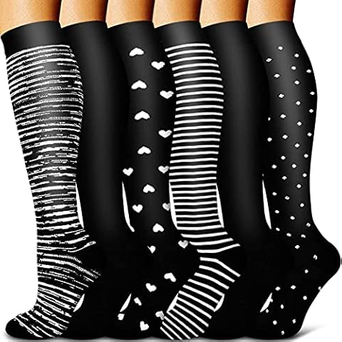 Sooverki 6 Paar Kompressionsstrümpfe für Damen und Herren, Bunte Kompressionssocken Stützstrümpfe für Laufen, Sport, Flug, Reise, Radfahren A1-multi-6 Paar S/M Cover