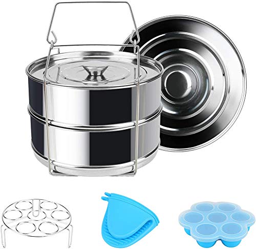 Depory Olla a presión Set de accesorios Instant Pot, 2 huevera Steamer Rack, moldes de silicona para picaduras de huevos, rejilla para vaporizadores de huevos, 2 guantes para horno Cover