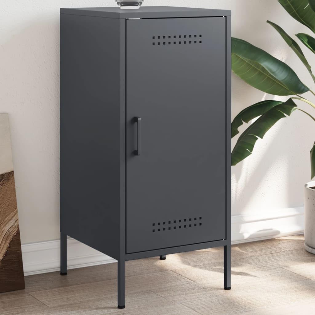 Buffet anthracite 36 x 39 x 79 cm, en acier laminé à froid, armoire avec porte, 2 compartiments, pieds réglables, organisateur robuste, pour chambre à coucher, salon