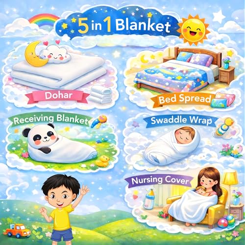 Image of Divine Casa Cotton Dohar for Kids Single Bed 135 x 100 cm, 120 GSM Lightweight Summer Blanket, Soft Breathable AC Quilt, Reversible Comforter for All Seasons