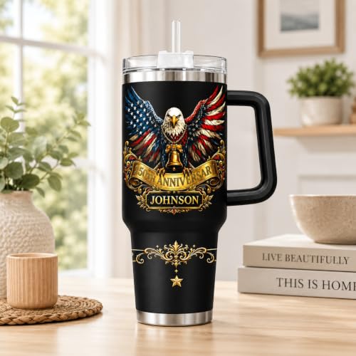Image of Personalized 250th Anniversary Of America Tumbler - Custom Patriotic USA Flag 1776-2026 Gifts - US Eagle Freedom Tumbler 40oz A20 - American Flag Independence Celebration Gifts For Men, Women