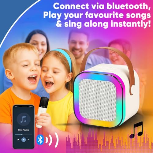 Image of TEQO Karaoke Mic with Speaker for Singing, Rchargeable Wireless Mini Portable Bluetooth Speaker with Microphone & LED Lights, Cute Birthday Gift for Kids Musical Toys for Boys, Girls and Adults