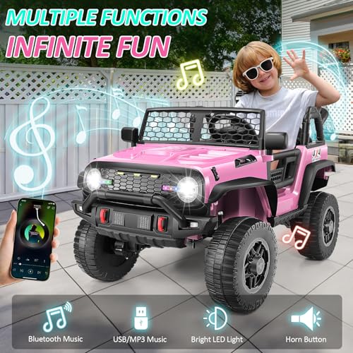 Hikole 24 Volt 2 Seater Ride on Car for Kids, Powered Wheels with Remote Control, 24V Ride On Toys Two Seater for Big Boys Girls, 20\" Spacious Seat, 3 Speeds, LED Lights, Music, Bluetooth