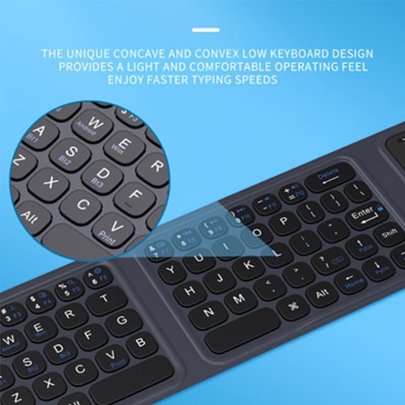JOMAA Tri-Fold Wireless Keyboard - Ultra-Thin Lightweight, PU Leather Cover 3 Device Connections, Silent Typing Portable Design, Compatible with Windows, Mac, iOS Android, Tablet Phone Laptop