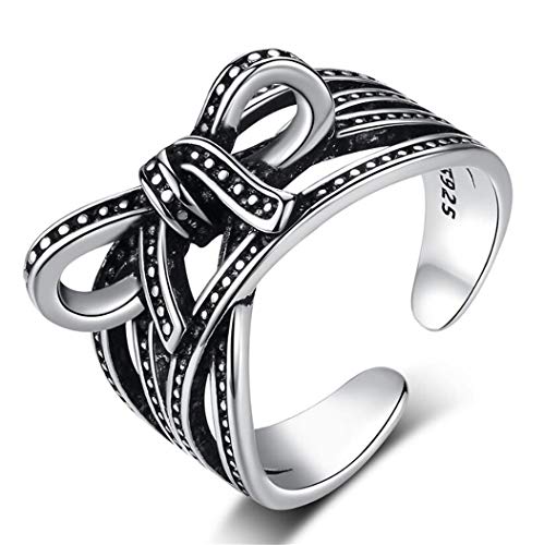 Wiftly Anillo abierto de plata S925 para mujer, ajustable, plata tailandesa, hipoalergénico, Plata