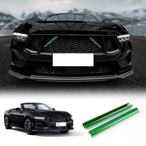 Image of KUNGKIC For 2024 2025 Mustang Grill Inserts Trims ABS V Brace Stripes Wrap Covers Exterior Car Accessories (Green)