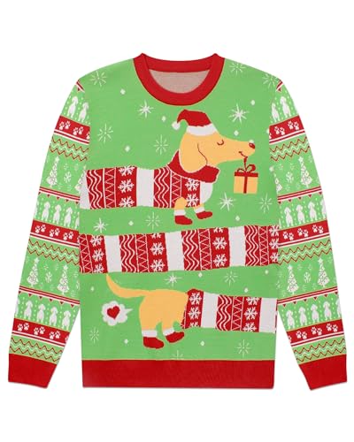 Runhit Hässliche Weihnachtspullover Herren Ugly Christmas Sweater Lustig Unisex Xmas Strick Pullover Dackel M