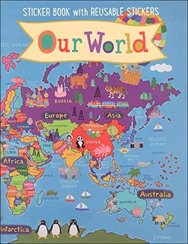 Waypoint Geographic Libro de calcomanías del mundo de los niños, colorido, calcomanías de vinilo autoadhesivas, libro de calcomanías reutilizable