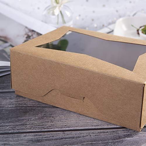 8inch Brown Cookie Boxes with Window,Small Auto-Popup Bakery Boxes for Muffins and Pastry, Kraft Cardboard Clear Lid Dessert Strawberries Dessert Packaging 8x5.75x2.5,Pack of 15