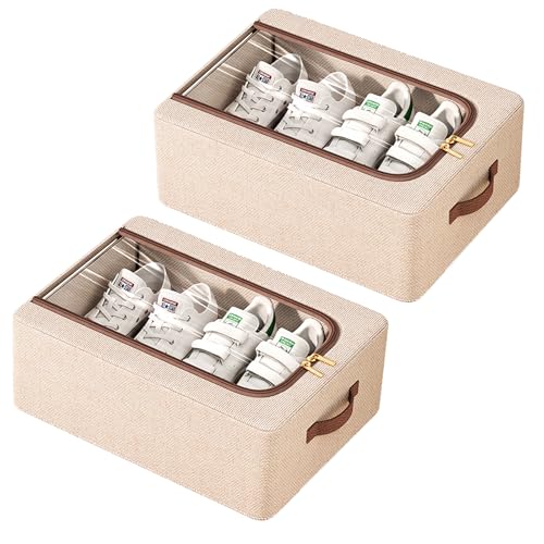 MYUPDALIN 2 Pack Shoe Organizer for Closet, Storage Bins, Hat Organizer, Under Bed Storage Containers, Foldable, Stackable Shoe Storage Containers for Storing Shoes, Clothing and Daily Necessities