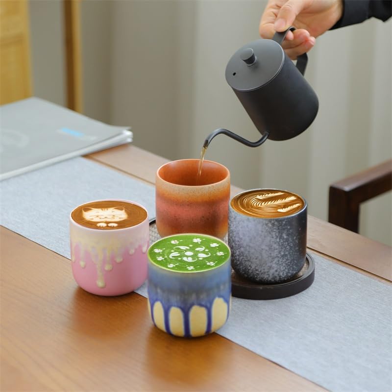 Ceramiczny kubek do matchy w stylu retro, kamionkowy kubek o małej pojemności, do herbaty i kawy, stylowy zestaw kubków z zaparzaczem - idealny dla miłośników herbaty i dekoracji domu - unikalny