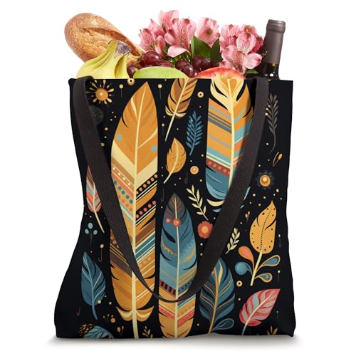 Bolso tote vintage bohemio sureño occidental nativo americano negro con estampado de plumas miniatura 4