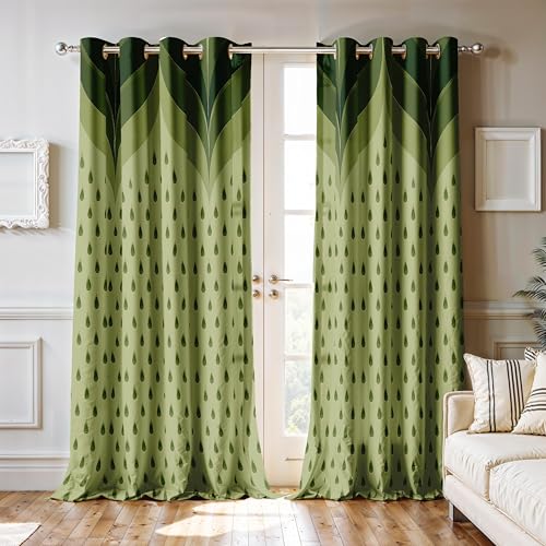 Image of Ultimate Trends Room Darkening Digital Printed Modern Curtain 65-70% Opacity,Diamond Eyelets, Tie Back, Modern Prints, 5 FEET Pack of 2,Olive Leaf Green