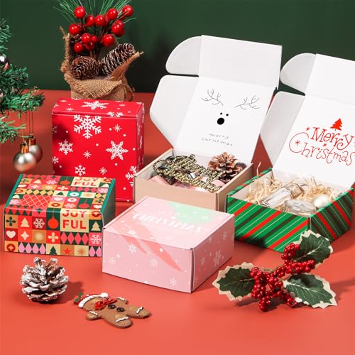 Image of 25 Pack 4x4x2 inch Small Christmas Gift Box with Lid, Recyclable Corrugated Cardboard Shipping Boxes for Small Business,for Gift Packaging,Specially designed Box. (4 inchx4 inchx2 inch, Pattern)