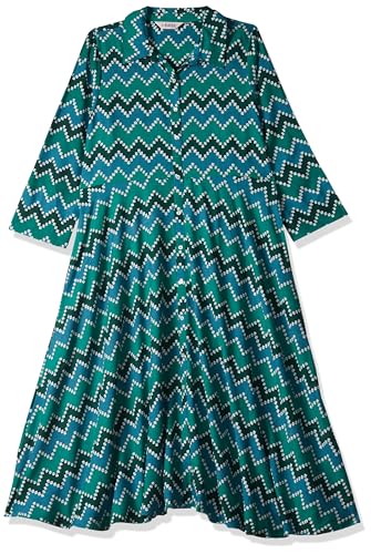 Image of BIBA Women Below the Knee Chevron Block Printed Shirt-Style Flared Dress