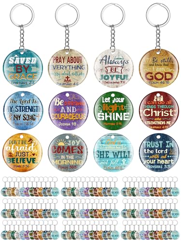 Image of Janmercy 120 Pcs Acrylic Christian Keychain Bulk Floral Bible Verse Keychain Religious Scripture Jewelry Gifts for Women Men