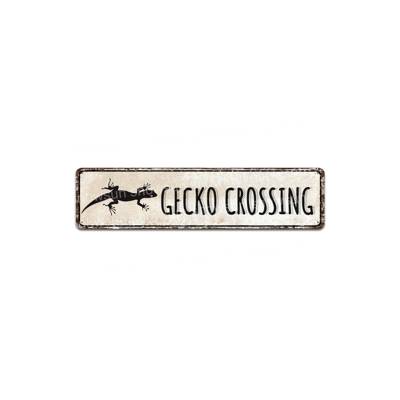 Gecko Crossing Vintage Metal Signs Retro Tin Sign For Home Bar Office Outdoor Garden Wall Decor 4x16 Inch