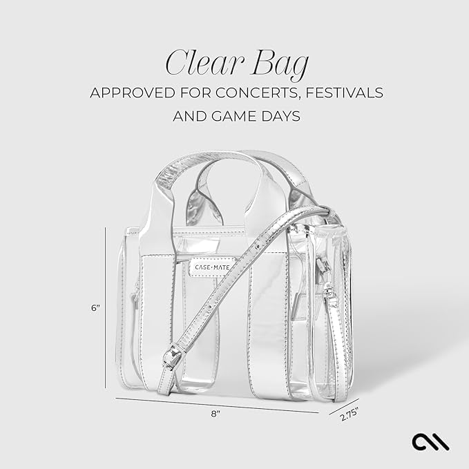 Case-Mate Jelly Stadium Bag for Women - Clear Tote Bag for Stadium Events - Silver Chrome/Clear Mini Purse with Crossbody Strap - Water-Resistant Tote Handbags for Keys, Phone, Wallet & Sunglasses - Image 8