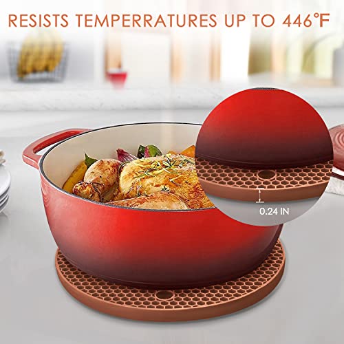 Image of Silicone Trivets for Hot Dishs, 7 Inch & 9 Inch Heat Resistant Silicone Hot Pads Pot Holders for Kitchen Counter, Flexible Round Trivet Mats, Potholders(Coffee)