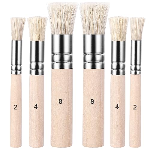 Juego de 6 pinceles de madera para estarcido, cerdas naturales puras, pinceles de pintura, pintura de pared de madera, juego de plantillas de cerdas para acrílico, óleo, acuarela, arte, plantilla,