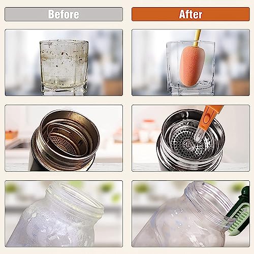 Image of UCRAVO 3 in 1 Multi Bottle Cleaning Brush,Sponge Baby Bottle Brush, Cup Lid Gap Bottle Cleaner Brush Cleaning Brush, Multifunctional Cup Brush with Long Handle for Water Bottles, Tumblers, Cups