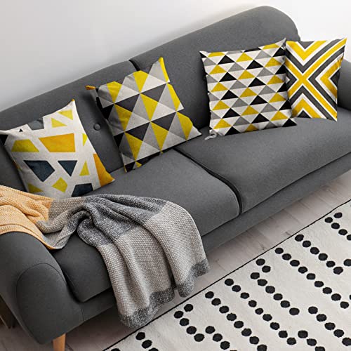 Sanwarm Throw Pillow Covers Home Decor Set Of 4 Pillow Cases Decorative 18 X 18 Inches Outdoor Cushion Couch Sofa Pillowcases White Yellow Gray Geometric Triangles #TOP5