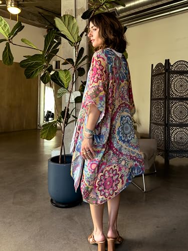 CATCHY & CRAFTY Swimsuit Coverup for Women Kimono Cardigan Beach Floral Boho Print Resort Wear Viscose3