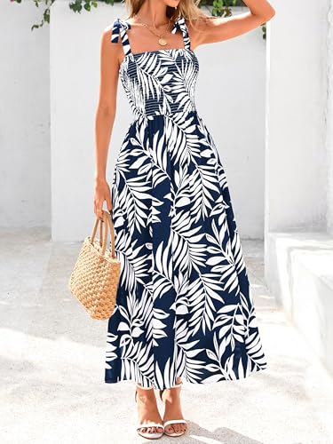 Image of PRETTYGARDEN Womens Summer Dresses Floral Sleeveless Smocked Maxi Dress Boho Spaghetti Strap A Line Flowy Beach Long Sundress