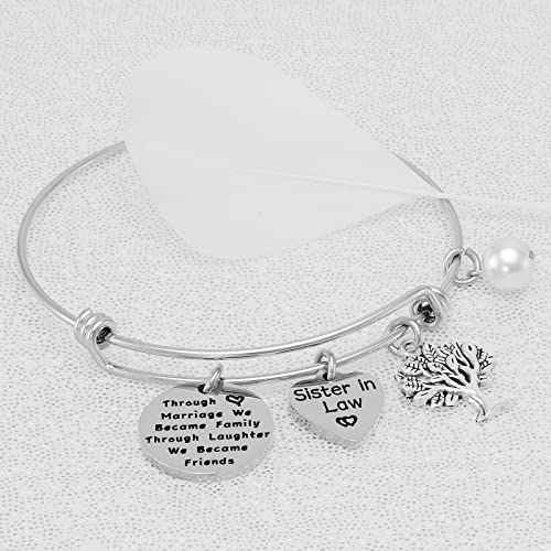 Kivosliviz Sister in Law Bracelet Jewelry Through Marriage We Became Family Bangle Bracelet for Sister of the Groom4