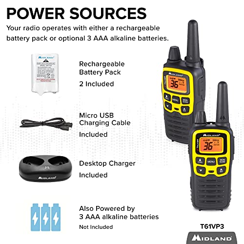 Midland X-Talker 36 Channel Frs Two-Way Radio - Long Range Walkie Talkie, 121 Privacy Codes, & Noaa Weather Scan + Alert (Black/Yellow, 2-Pack) #TOP2