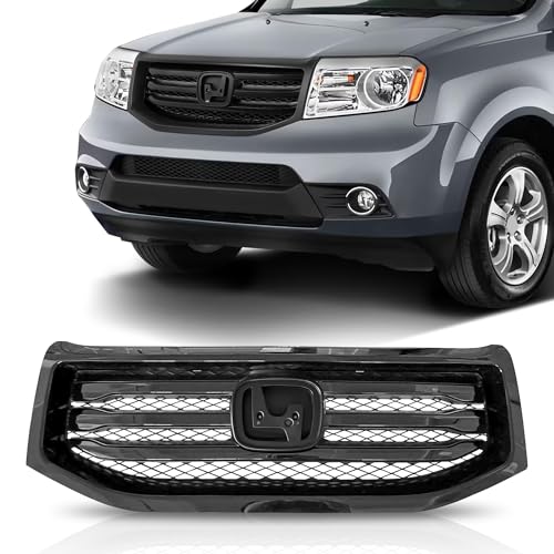 Partsflow Front Bumper Upper Grille Grill Assembly Gloss Black Compatible with 2012 2013 2014 2015 Honda Pilot HO1202108