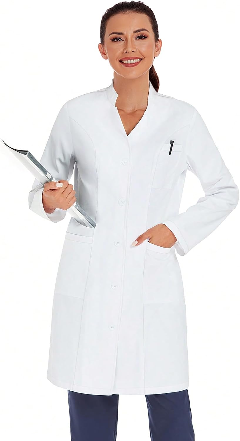Professional Medical Lab Coat, White, Long Length with Pockets