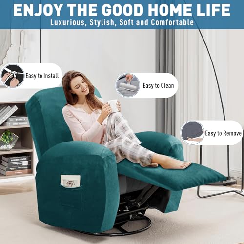 Image of ZNSAYOTX 2026 Velvet Oversized Recliner Cover 3-Piece, Luxury Plush Recliner Chair Cover with Elastic Band & Ties Stay in Place, Stretch Reclining Slipcover for Lazy Boy Soft Washable (Blackish Green)