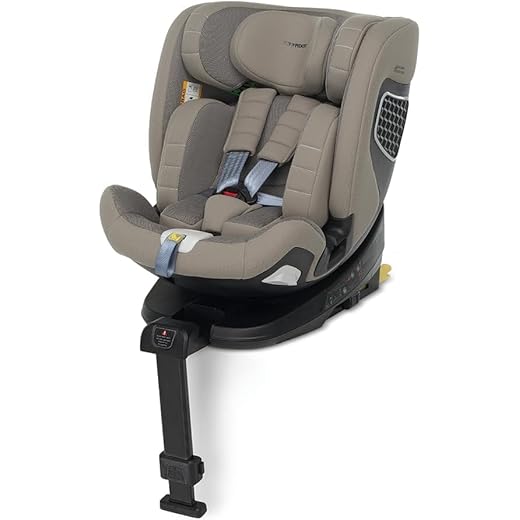 Foppapedretti Seggiolino Auto FP360 I-Size, Seduta Girevole a 360°, per bambini da 40 a 150 cm di altezza, 0-12 anni, conforme ECE R129, Fissaggio Dualfix (Isofix e non), Safe Body Protection, Desert