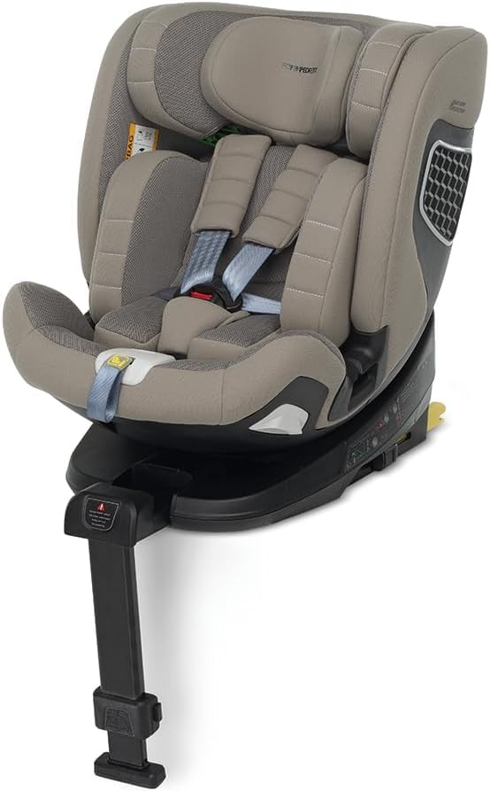 Foppapedretti Seggiolino Auto FP360 I-Size, Seduta Girevole a 360°, per bambini da 40 a 150 cm di altezza, 0-12 anni, conforme ECE R129, Fissaggio Dualfix (Isofix e non), Safe Body Protection, Desert