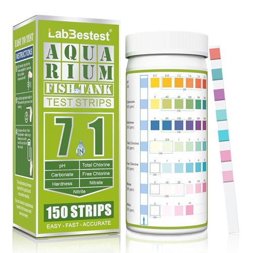 LabBestest Aquarium Test Strips - Aquarium Water Test Kit - 150 Fish Tank Testing Strips for Freshwater - Pond Water Tester Kits - Rapid Accurate Easy to Test pH, Carbonate, Hardness, and More (7-Way)