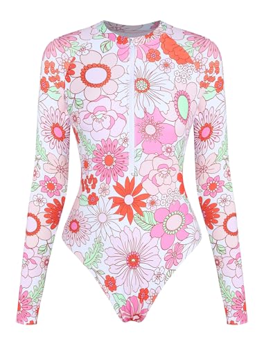 Image of ZAFUL Women's Long Sleeve Rash Guard Swimsuit One Piece Zipper Surfing Bathing Suit