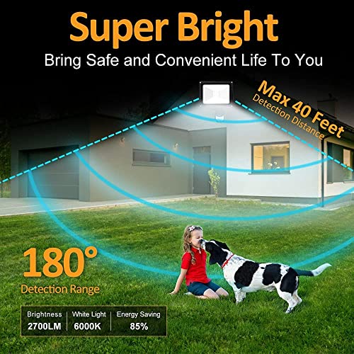 Dllt 30W Led Plug In Motion Sensor Lights Outdoor, 2400Lm Flood Light Motion Detected Spotlight, Ip66 Waterproof Exterior Security Light For Garage/Yard/Garden/Driveway/Front Door, 6000K White Light #TOP1