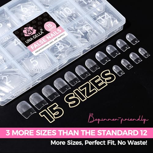 Image of UNA GELLA Gel Nail Tips Square Short, 15 Sizes Short Square Press on Nails, Pre Etched 300pcs Soft Gel Fake Nails Full Cover For Nail Extension Home DIY Salon for Flat & Curved Nail Beds