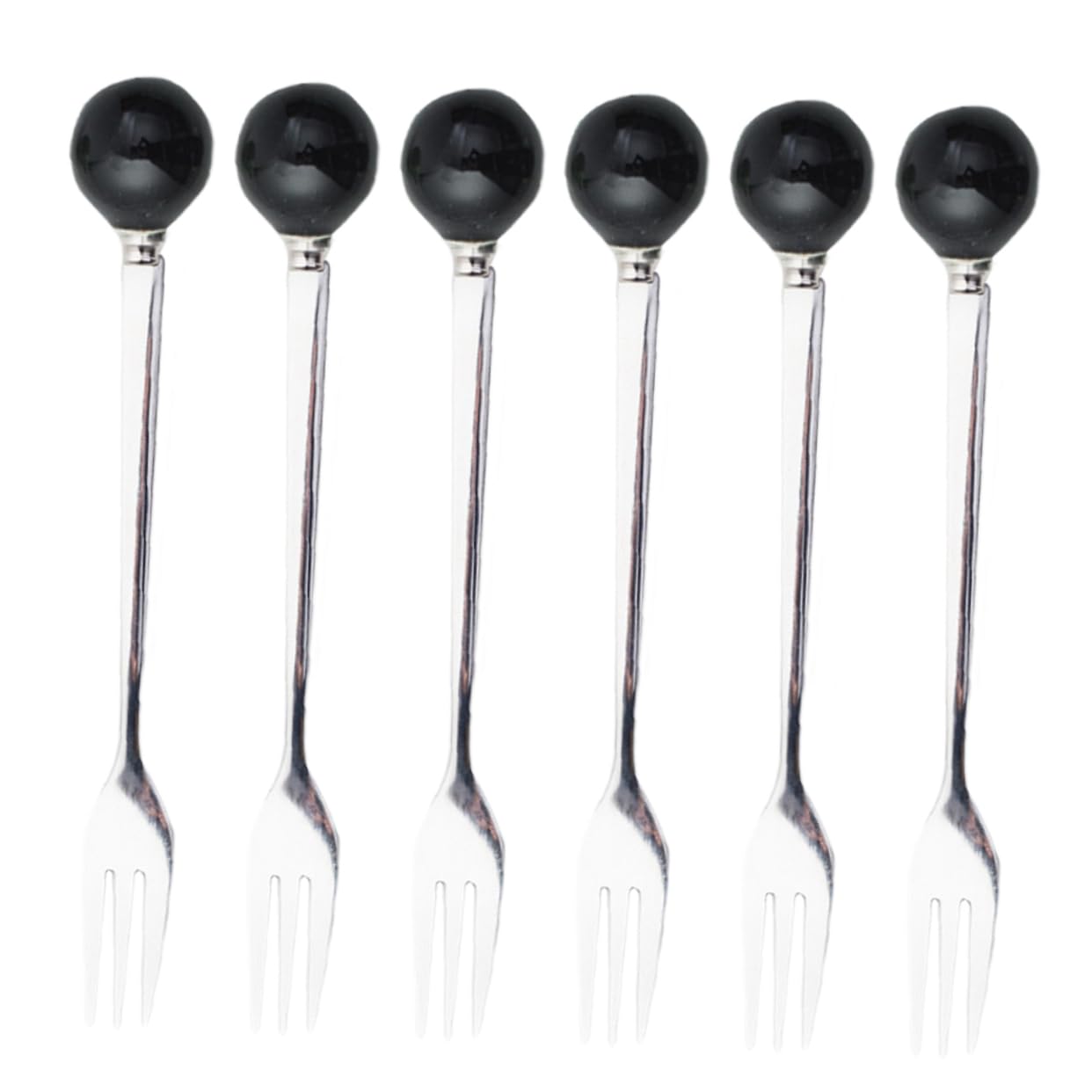 Alipis Set of 6 Mini Stainless Steel Forks Porcelain Handle for Appetizers Desserts Cake