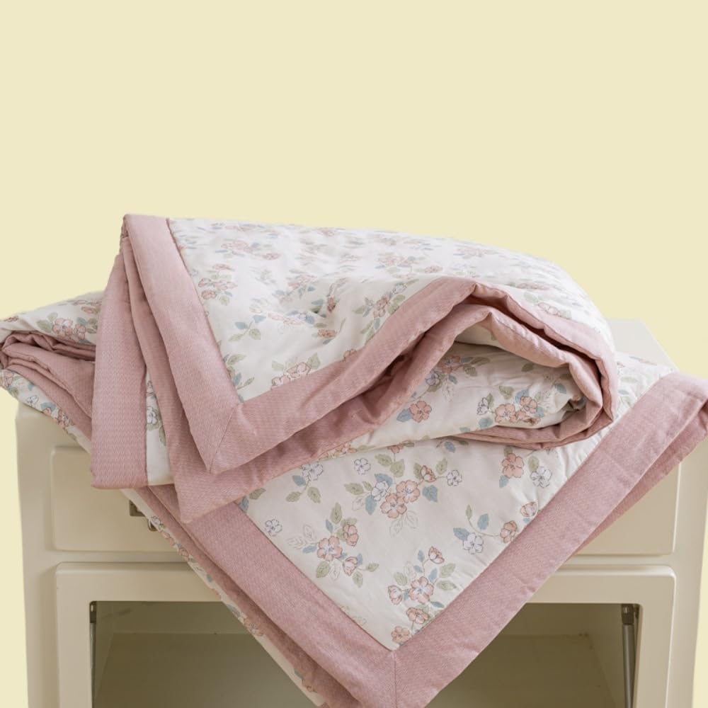 DOTBUY-SHOP 100% Cotton Quilted Bedspread Two-Sided Bedspread Soft Lightweight and Breathable, Multipurpose Bed for Spring and Summer, Quilts for Beds 90 120 150 180 (Pink Flower, 150 x 200 cm)