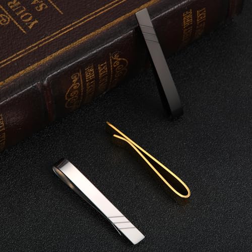 Image of GWD Stainless Steel Tie Clips for Men Personalized Initial Tie Bar Set | 2 Pcs Classic Letter Tie Clips for Men, Silver and 14K Gold Plated Tone