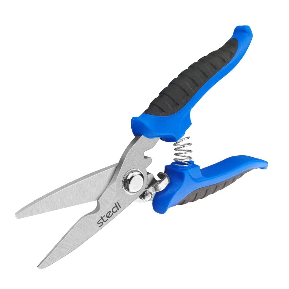 Stedi Schaar Heavy Duty 8-inch, multifunctionele schaar, scherpe roestvrijstalen schaar met gekartelde rand en beschermhoes, antisliphandgreep, gemakkelijk karton, tapijt, geel