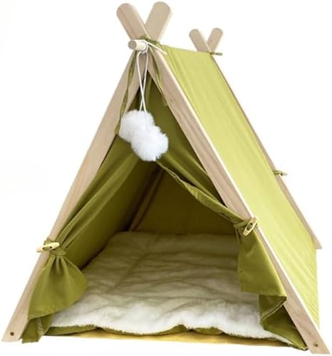 AZIEBAY ペットハウス、小型犬/猫、豪華なマットレス付き、洗える、組み立て簡単、木製、かわいい、スタイリッシュ、絶妙