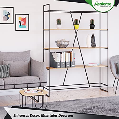 image for NEATERIZE Magazine Holder 4 PACK - File Holder and Book Organizer Set 