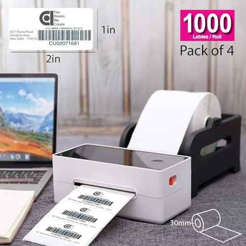 Image of COI 50x25 Direct Thermal Barcode Label Sticker - 2 x 1 inches - 50mm x 25mm - 1000 Labels Per Roll - White Self Adhesive Sticker for Printing Barcoding (Pack of 4)